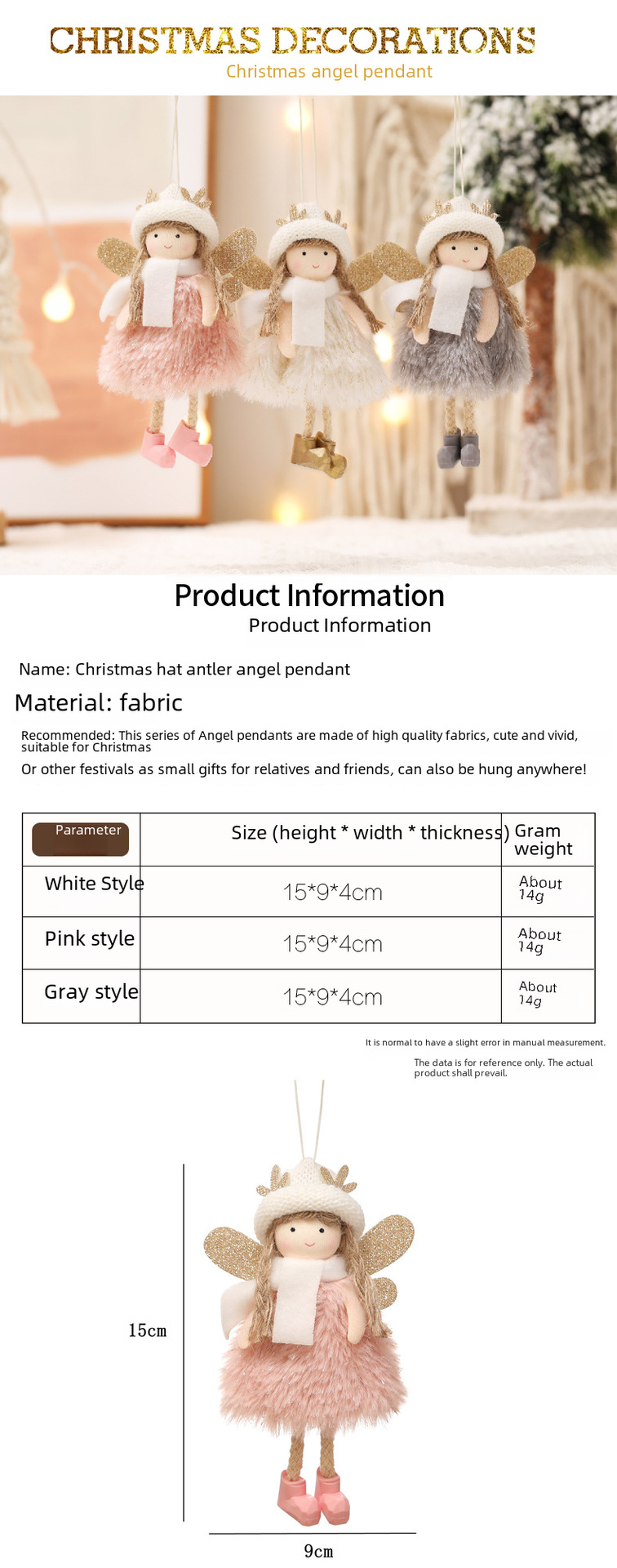 Grenziwwerschreidend Chrëschtdekoratioun Neit Produkt Zylinder Geweih Meedchen Chrëschtbeemchen Dekoratioun Anhänger Kleng Hängend Chrëschtdag_voghion.com