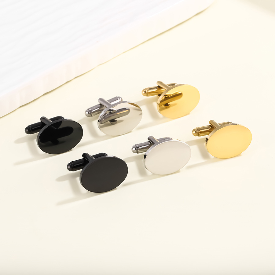 Neue ovale Manschettenknöpfe aus Edelstahl, Titanstahl, Spiegellaser, französisches Businesshemd, runde Manschettenknöpfe für Herren_voghion.com