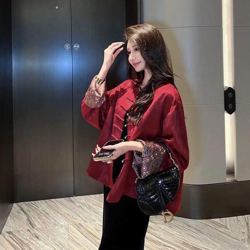 红色新中式国风外套女2025春秋季新款高级感唐装高端盘扣时尚上衣|undefined