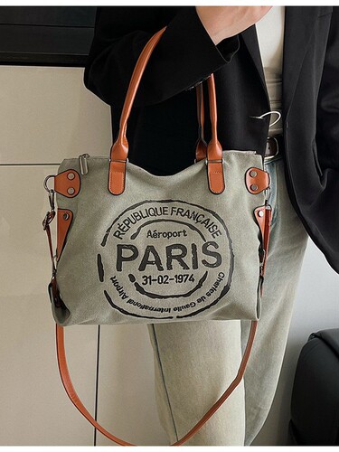 New all-matching women's bag, fashionable portable women's bag, trendy letters, tote commuter large-capacity single-shoulder diagonal canvas bag