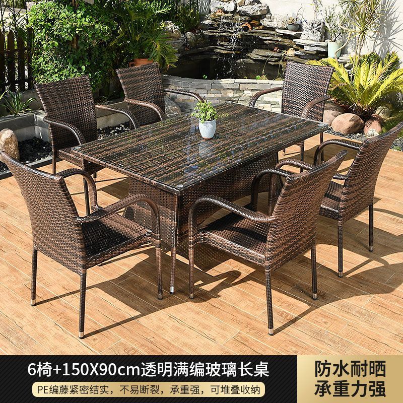 의자 6개 + 150CM 투명 풀 브레이드 롱 테이블