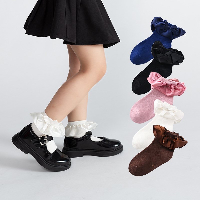 Primavera y otoño campus satén encaje cálido 2-12 años de edad color sólido inalámbrico cabeza chica princesa baile Calcetines niños calcetines de encaje