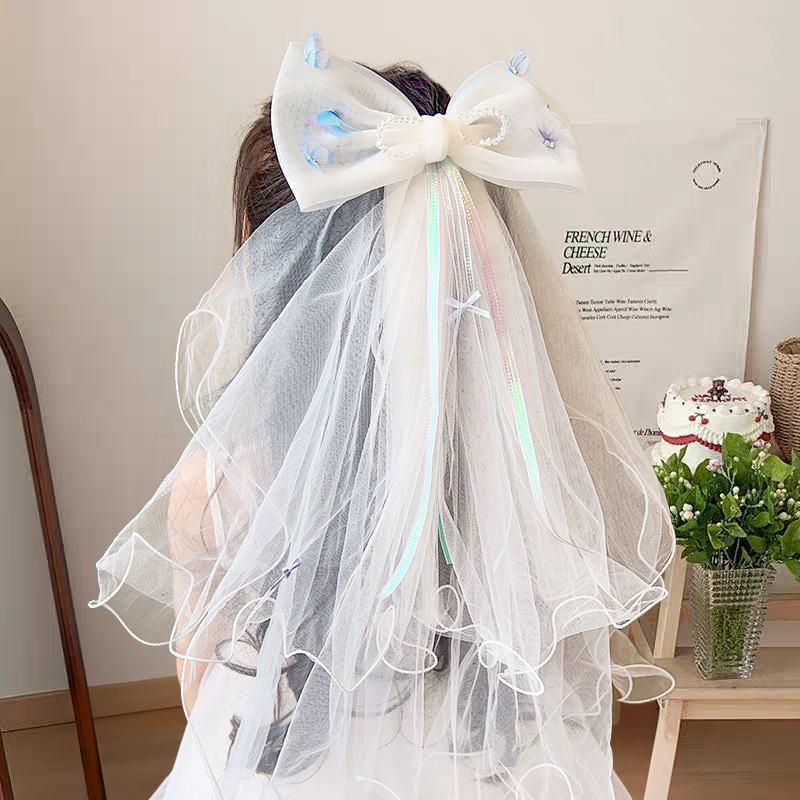 新しい子供のベールスーパー妖精プリンセスリボンフローティングガーゼヘアピン少女の誕生日写真ヘアピン女の子のヘアアクセサリー|undefined