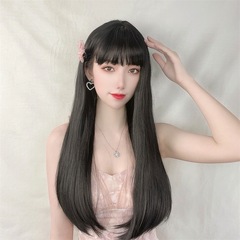 Selleck Women's Long Straight Hair Air Bangs Long Straight Wavy Inward Curled Hairstyle Fiber Wig for Women