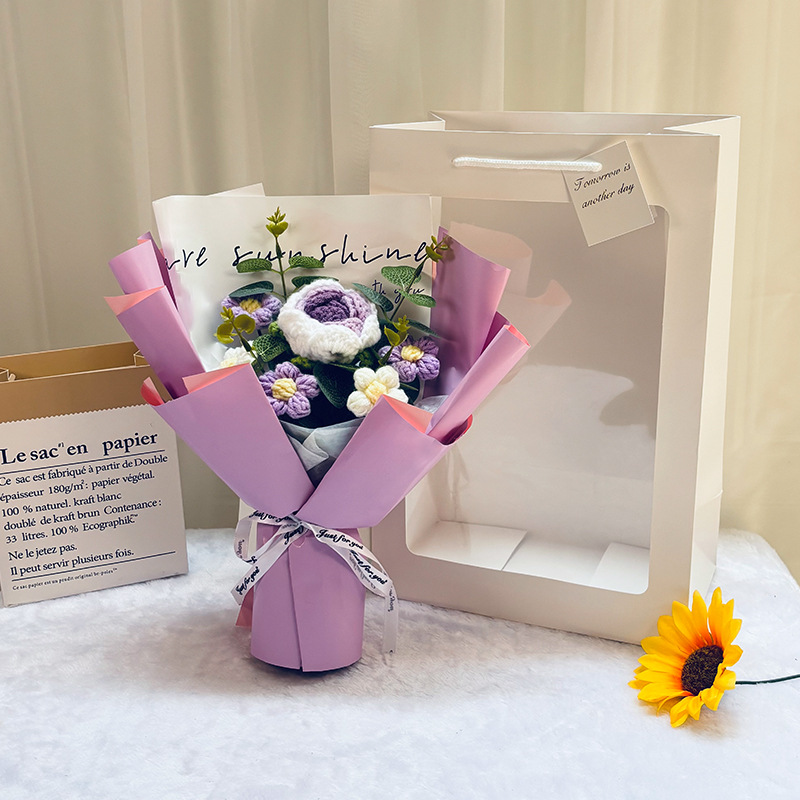 Regalo del Día del Maestro, ramo de flores de hilo tejido para estudiantes, ramo de jabón de girasol creativo y ganador