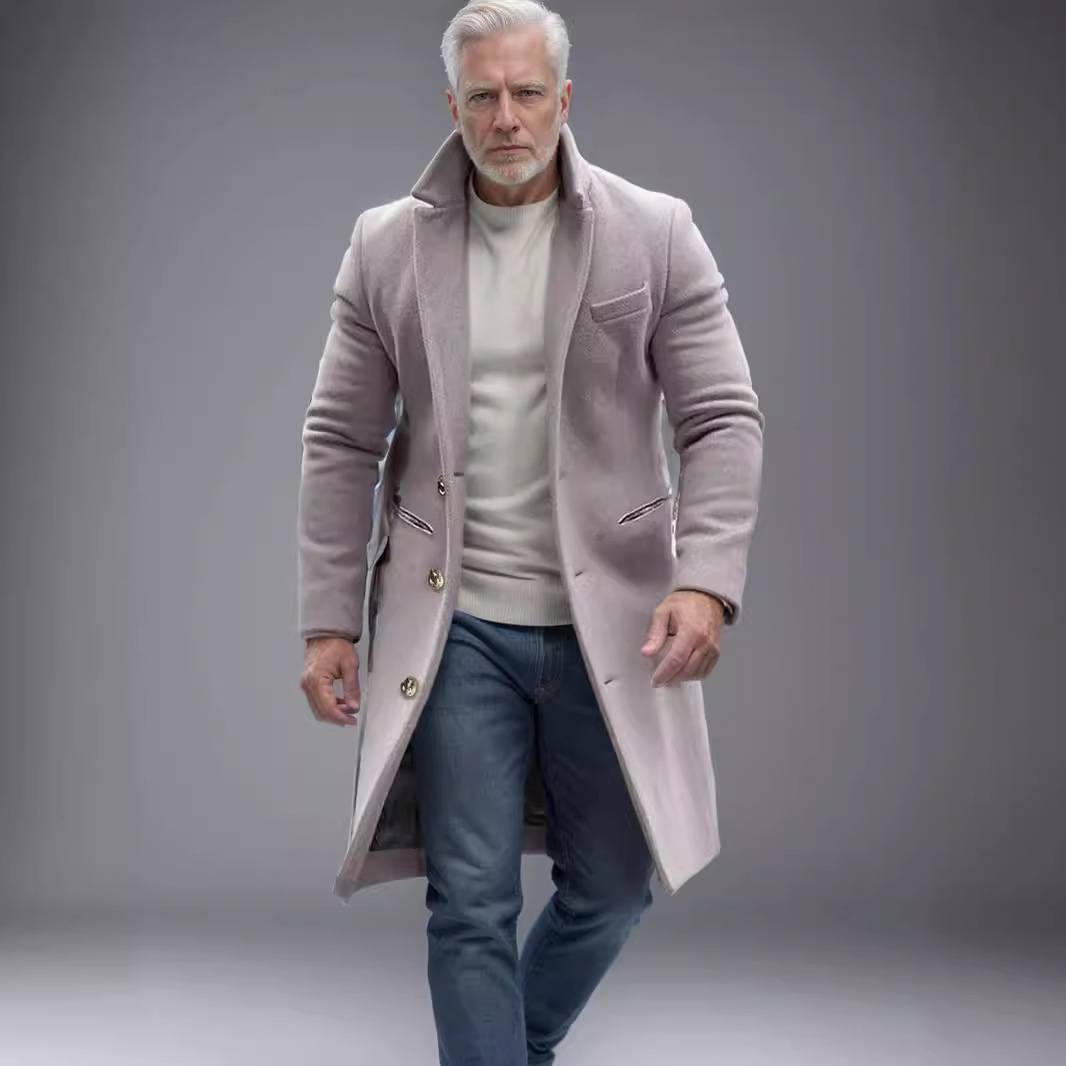 Abbigliamento da uomo Cappotto di lana per uomo Giacca a vento di lana di media lunghezza multicolore e multi-taglia_voghion.com