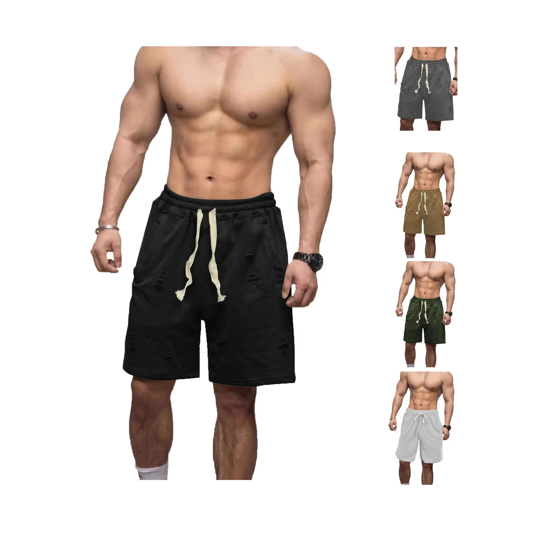 Nuevo cross-border Aliexpress verano delgado pantalones cortos de hombre pantalones cortos de color sólido sueltos respirables deportivos ociosos panty