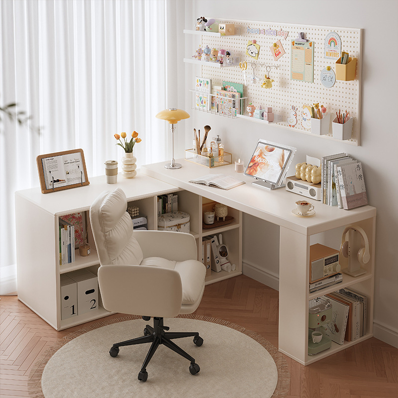 Corner Desk Home Study Table Bedroom Girls Dresser Bookcase Integrated Solid Wood L-Shaped Corner Computer Desk