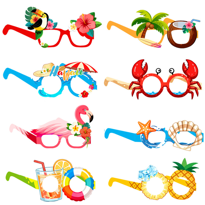 Cross-Border Hawaiian Party Sunglasses Pineapple Flamingo Paper Glasses Tropical Hawaii Beach Photo Props