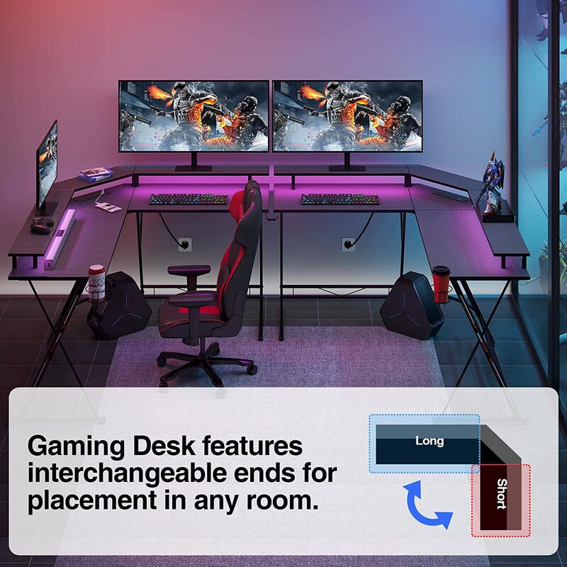 Cross-Border Customized Popular E-Sports Table with Led Light Power Socket Computer Desk L-Shaped Gaming Desk Office Desk