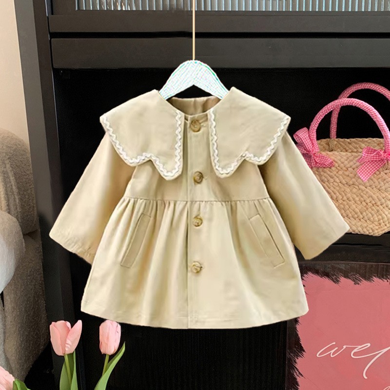 Manteau coupe-vent pour filles printemps automne 2023 nouvelle version coréenne mi-longueur petite et moyenne enfants bébé_voghion.com