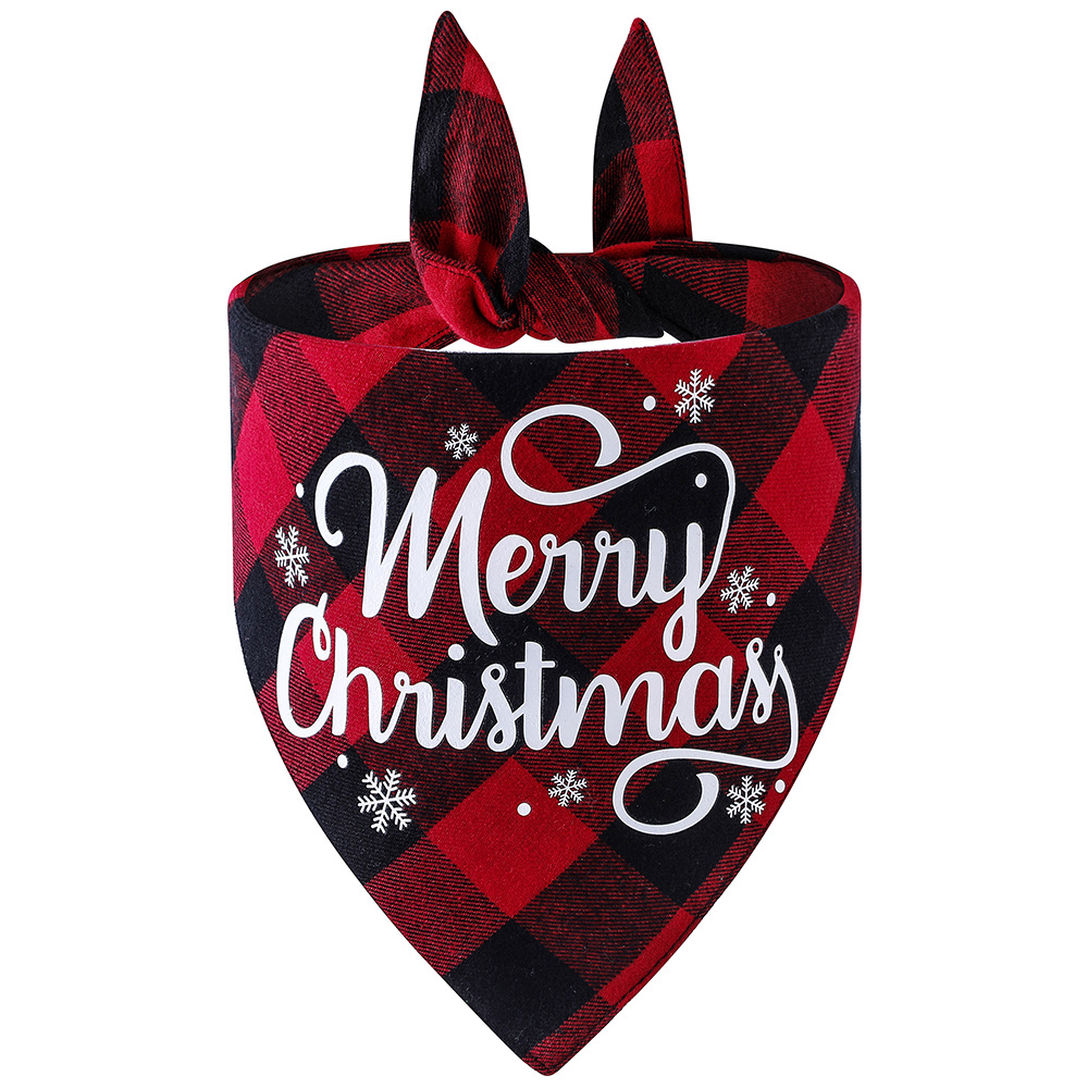 Nueva tela escocesa de algodón transfronterizo perro mascota bufanda triángulo toalla perro impreso saliva toalla Navidad dibujos animados al por mayor