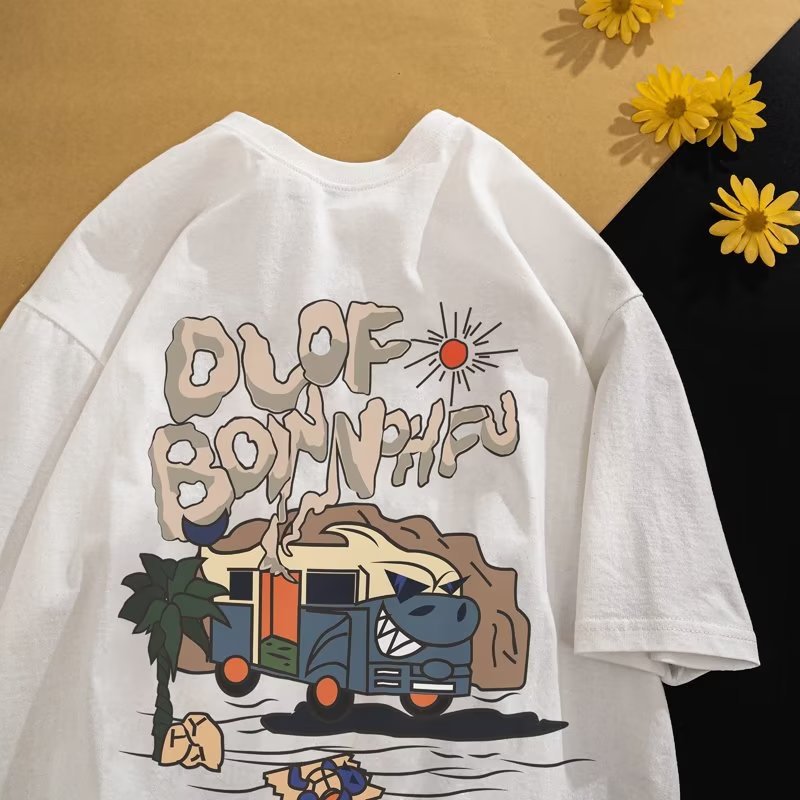 American retro ins marca de moda de dibujos animados de manga corta Camiseta de los niños de verano suelta hip hop High Street pareja desgaste camiseta de media manga