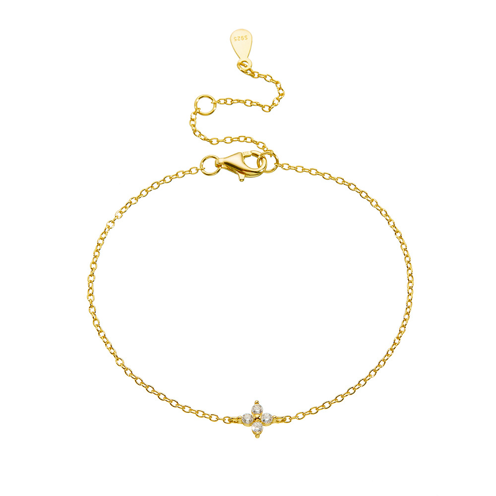 S925 pulsera de trébol de cuatro hojas de plata esterlina mujer europea y americana ins nicho de lujo ligero moda simple circón colgante cadena colgante joyería de mano