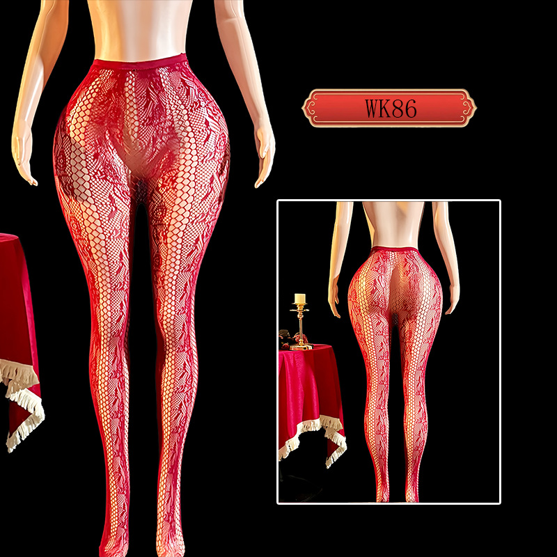 Medias de Red Caladas con Jacquard de Rosas WK86 de Nylon y Spandex