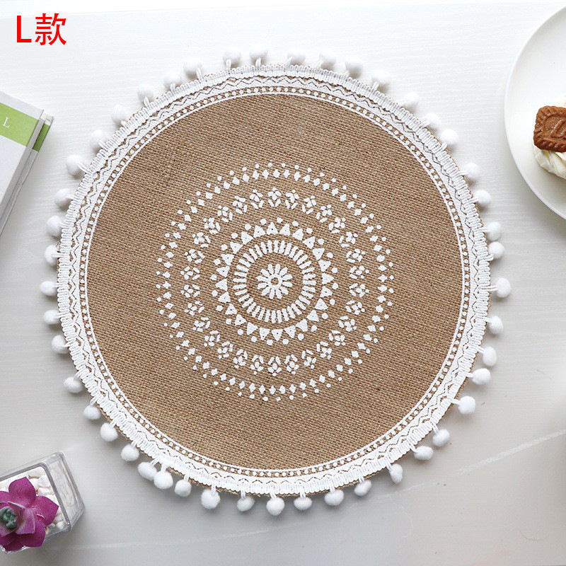 황마 라운드 플레이스매트 L