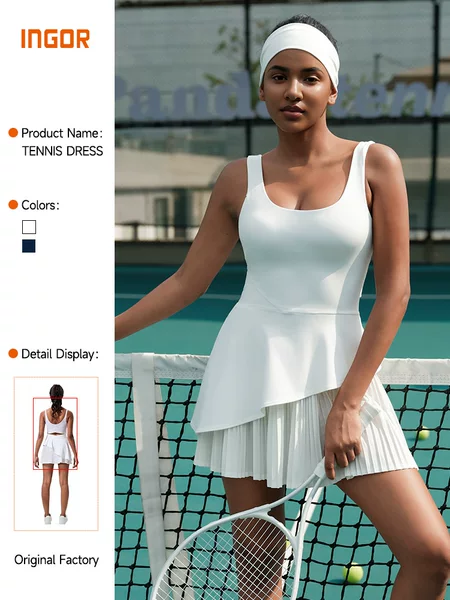 Outdoor Running Butt-Lifting One-Piece Tennis Skirt with Chest Pads, Tight-Fitting Elastic Slimming Sports Dress for Women Yoga