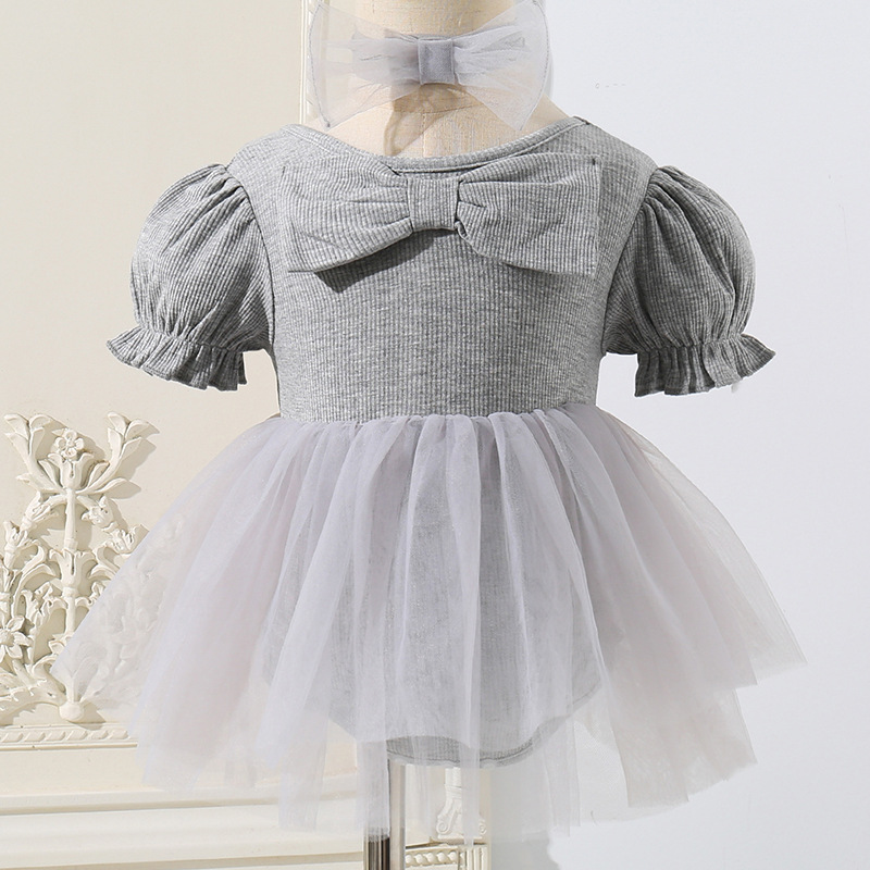 그레이 퍼프 타이 드레스