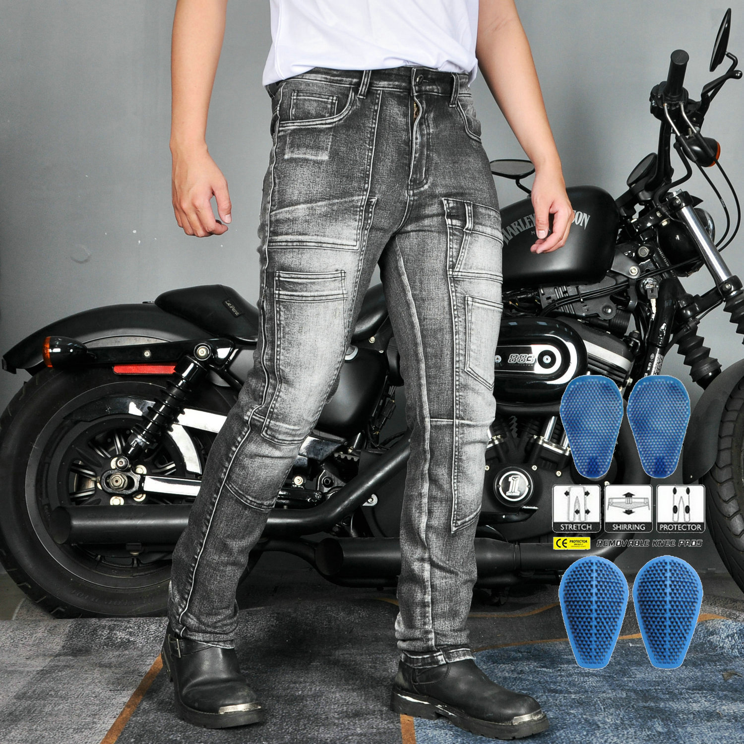 VOLERO jeans para motocicleta para hombres y mujeres herramientas de múltiples bolsillos para montar en motocicleta pantalones anti-caída equipo de protección de silicona