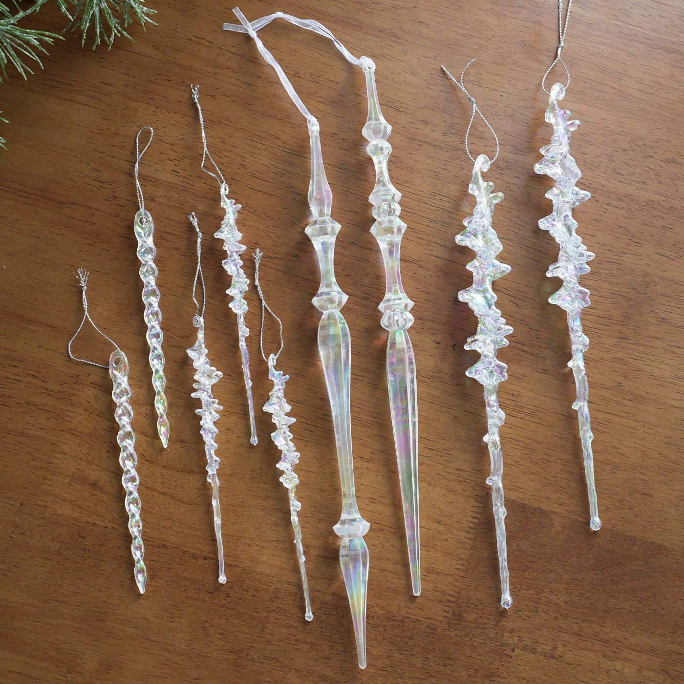 Acrílico transparente transfronterizo polvo adhesivo colorido colgante cono de hielo columna de hielo decoración del árbol de Navidad colgante decoración accesorios