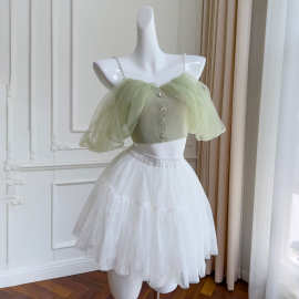 【订货款】时尚小吊带上衣搭配白色短款蓬蓬裙套装71316+51218