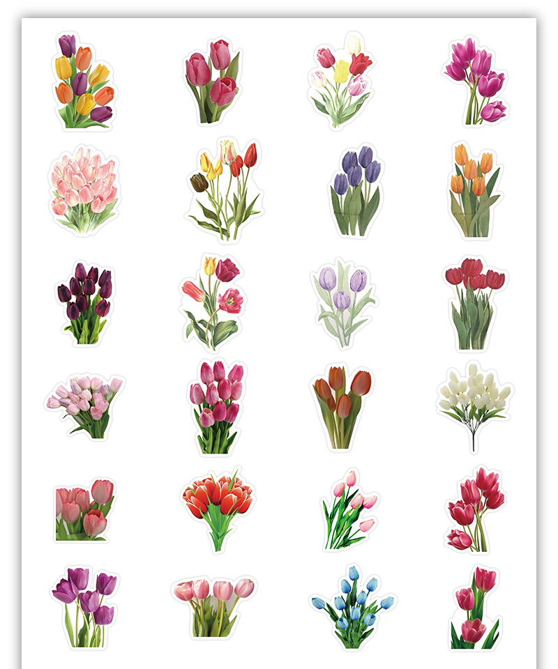 28g Weight Stickers Stationery Type 1 Set Quantity School, Graduation Occasion Adhesive Sticker Material tulips Pattern Cute, Pastoral Style 1 Set Tulips School Graduation Adhesive Sticker Cute Pastoral Stickers 无
