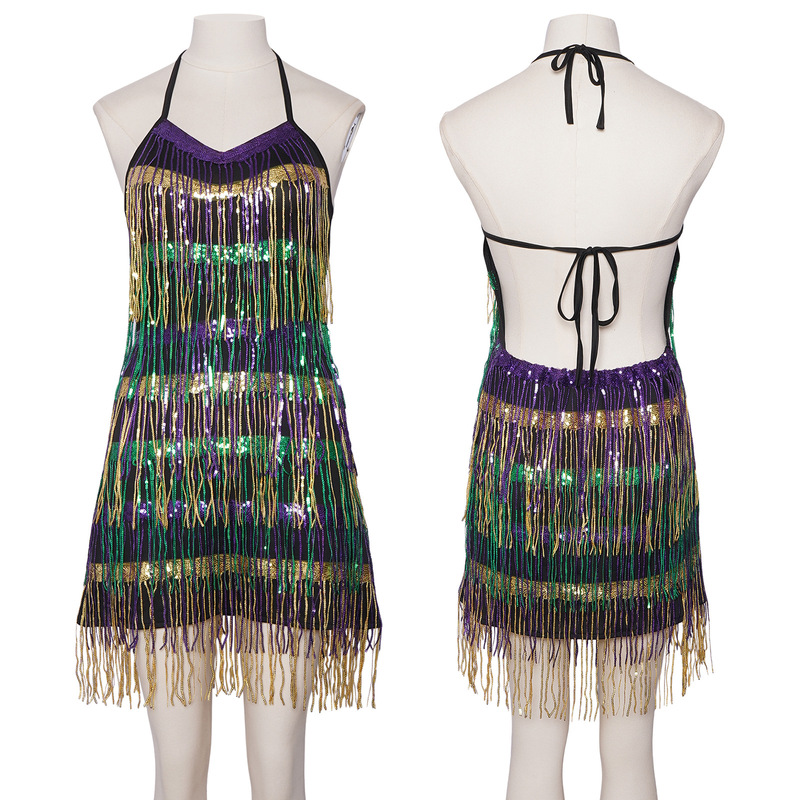 Disco V-Neck Suspender Dress Sequined Tassel Skirt Dance Cosplay Two-Dimensional Costume Stage Performance Outfit Disco V-Neck Suspender Dress Sequined Tassel Skirt Dance Cosplay Two-Dimensional Costume Stage Performance Outfit