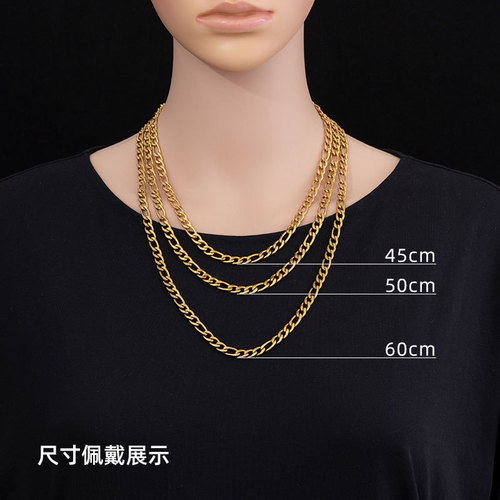 304 stainless steel Figaro necklace 18K gold plated 3:1 titanium steel chain Hiphop hip hop three-room one-of-a-kind jewelry