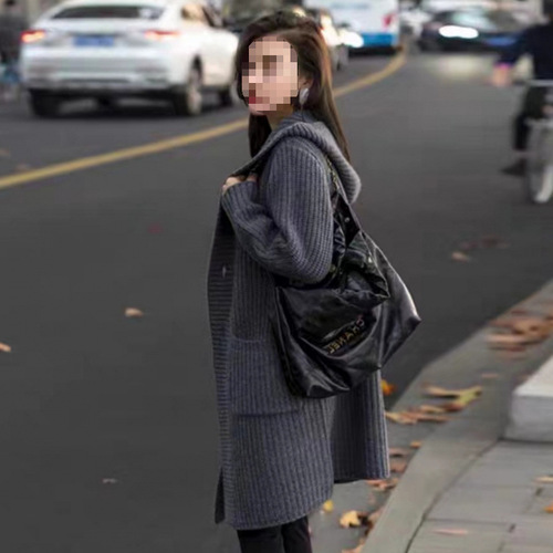 Thin-looking coat, autumn large size, single-breasted cardigan, new medium and long hooded knitted sweater, Korean style