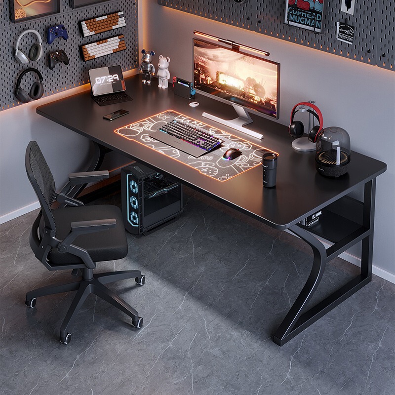 E-Sports Table with Storage Rack, Home Desktop Computer Table, Office Desk and Chair, Simple Desk, Bedroom Learning to Write