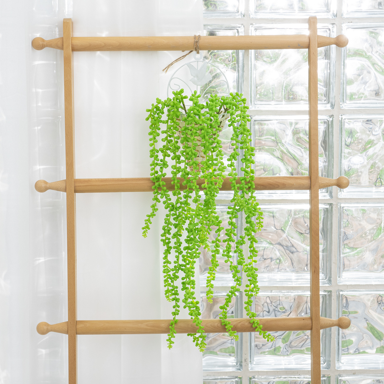 亞馬遜仿真藤條綠植佛珠 3叉情人淚吊蘭可盆栽植物仿真花裝飾擺件