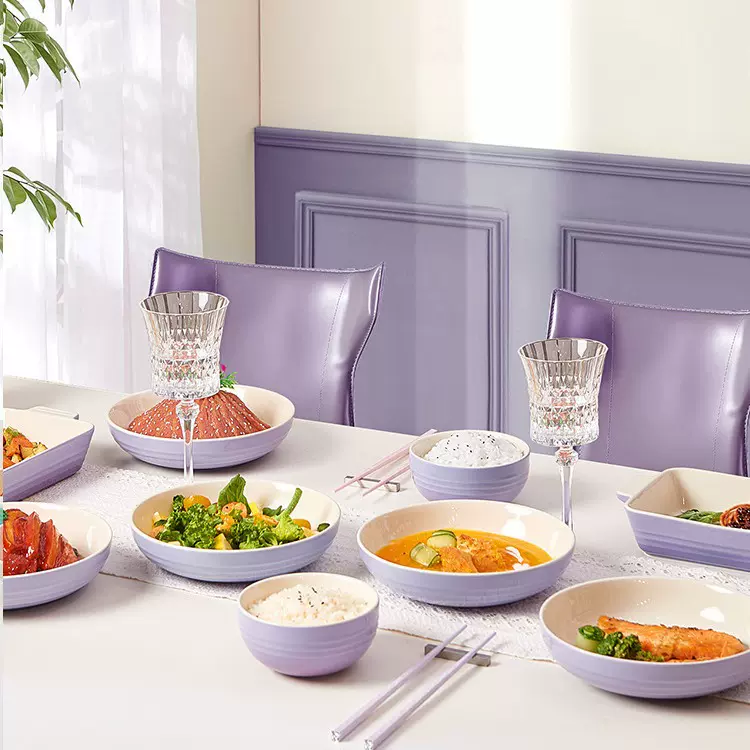 陶瓷渐变碗盘餐具家用高颜值碗具米饭碗汤碗餐盘马卡龙色系烤盘