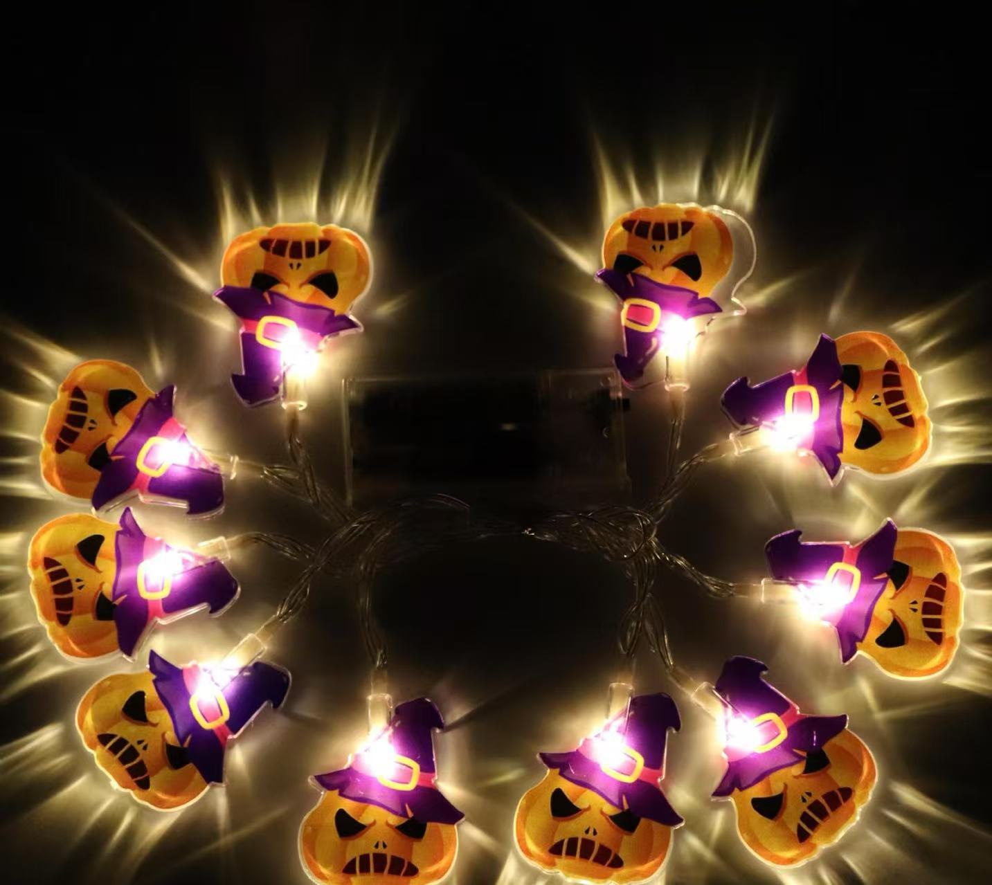 Cadena de luces LED transfronteriza Cadena de luces de Halloween Decoración al aire libre Lámpara de calabaza LED Decoración de escena de Amazon Cadena de luces decorativas