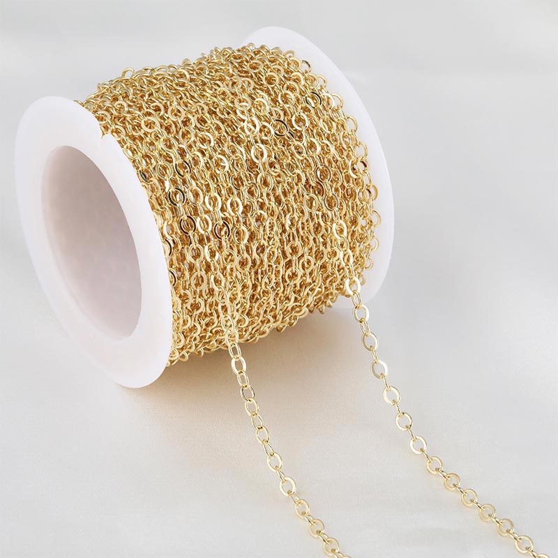 Venta caliente de 10 metros / rollo de cadena de cobre en forma de o para mantener el color, collar artesanal chapado a mano semiacabado accesorios de joyería de cadena DIY
