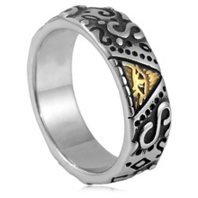 欧美 荷鲁斯之眼男戒指S形图腾全视之眼上帝之眼钛钢指环厂家直销