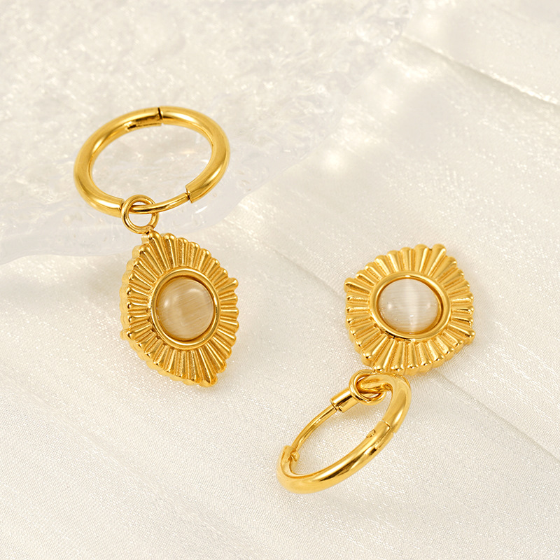 Pendientes de ópalo de acero inoxidable de 18K estilo INS europeo y americano pendientes de acero de titanio de nicho pendientes retro joyas al por mayor