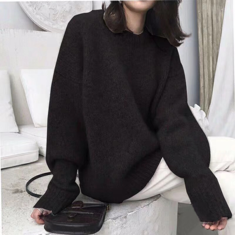 欧美跨境纯色毛衣女2025秋冬新款季复古宽松内搭套头针织外穿上衣|undefined
