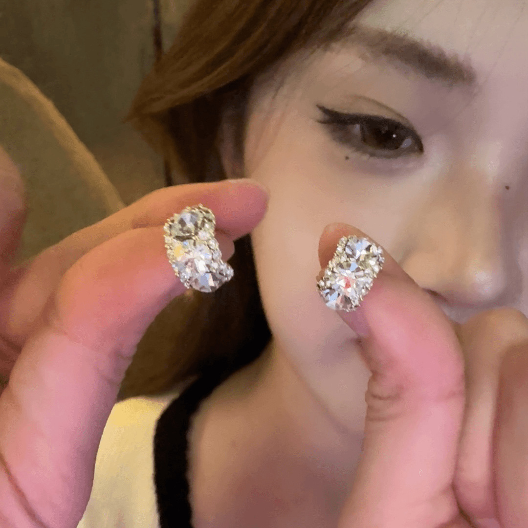 Full diamond semi-circular arc earrings-e5854 white