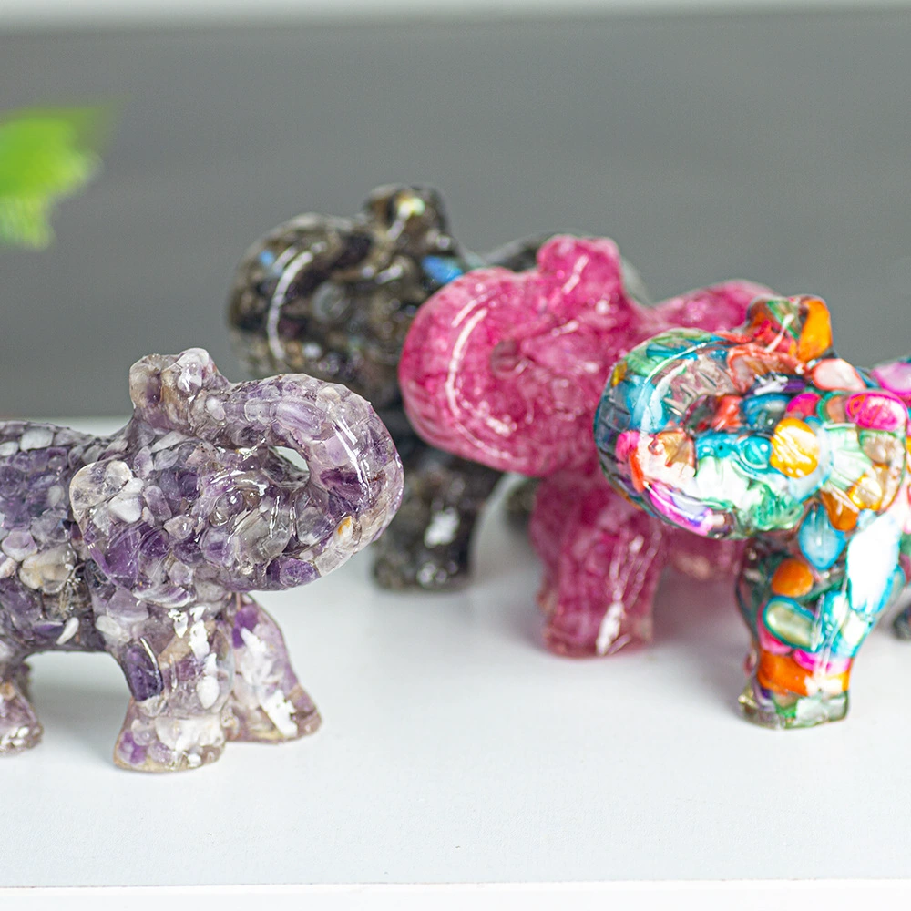 [Lucky Crystal Elephant] Натуральный кристаллический смоляной слон украшение, благоприятное настольное украшение