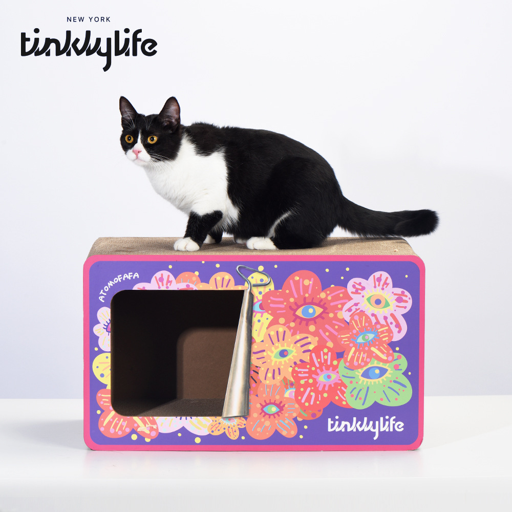 Tinklylife House Integrated Durable Scratch-Resistant Corrugated Paper Vertical Cat Scratching Board_voghion.com