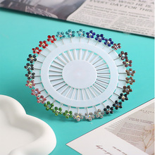 跨境六瓣花长针彩色花型圆盘长针饰品纱巾扣丝巾定位长针一字插针