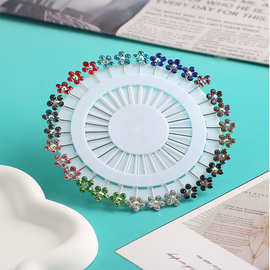 跨境六瓣花长针彩色花型圆盘长针饰品纱巾扣丝巾定位长针一字插针