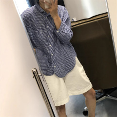 【数禾里】亜麻方眼日本式シンプルで軽やかな上着シャツ