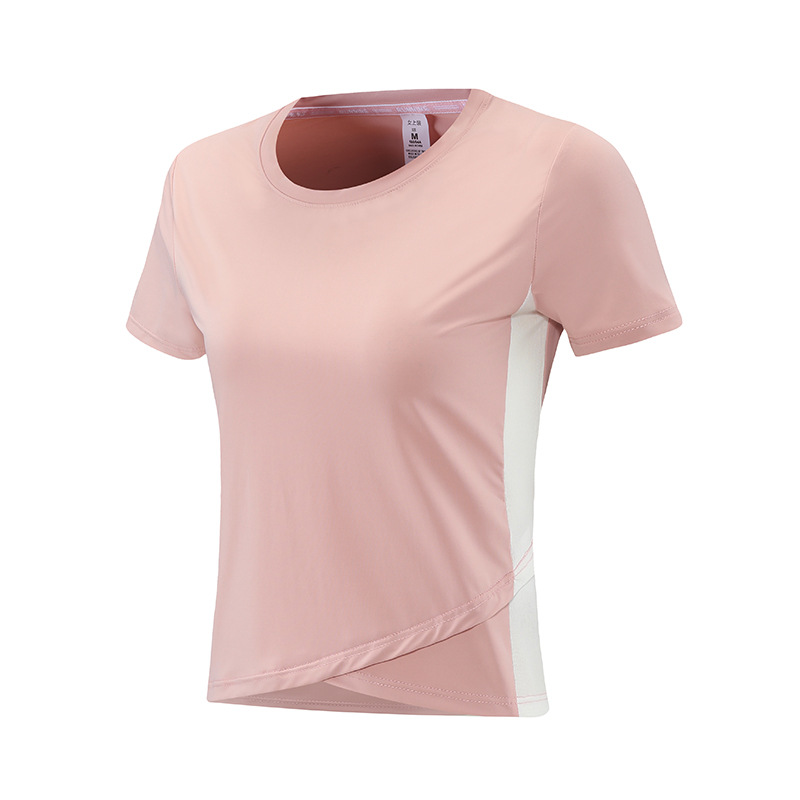 Wicking de humedad Deportes de manga corta casual para mujer camiseta de manga corta para mujer color sólido que adelgaza deportes elásticos mujeres de manga corta