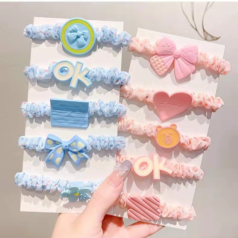 Amor banda para el cabello infantil tela plisada accesorios para el cabello de dibujos animados pequeño fresco alto elástico lunares intestino delgado anillo cabeza de bola cuerda hembra
