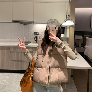 2025 New Winter Short Fashion Cotton Vest Warm Versatile Hooded Fashion Loose Women's Korean Version Slimming Jacket