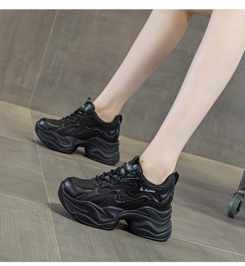 Giày sneaker nữ đế dày tăng chiều cao phong cách thể thao — Đen lót lông 5351-1, Đen lót đơn 5353, Be lót lông 5351-1, Be lót đơn 5351 chi tiết 27