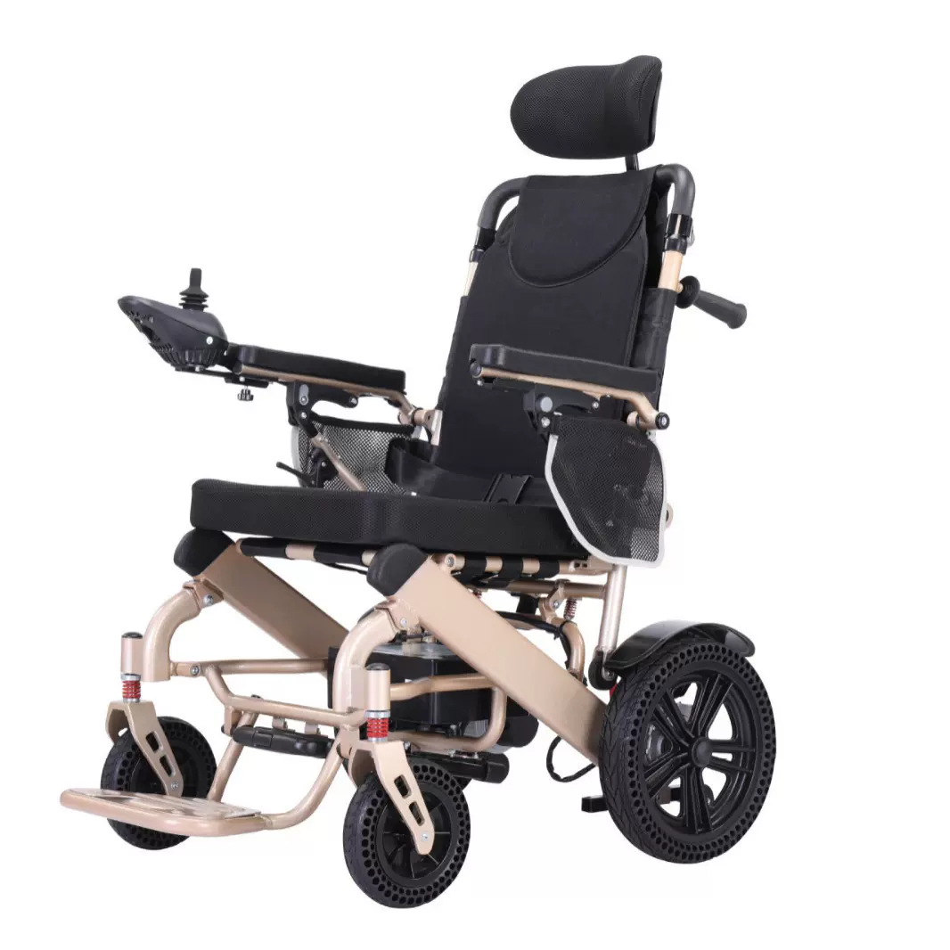 跨境批发金色EA7001老年人残疾人铝合金代步车折叠智能电动轮椅车