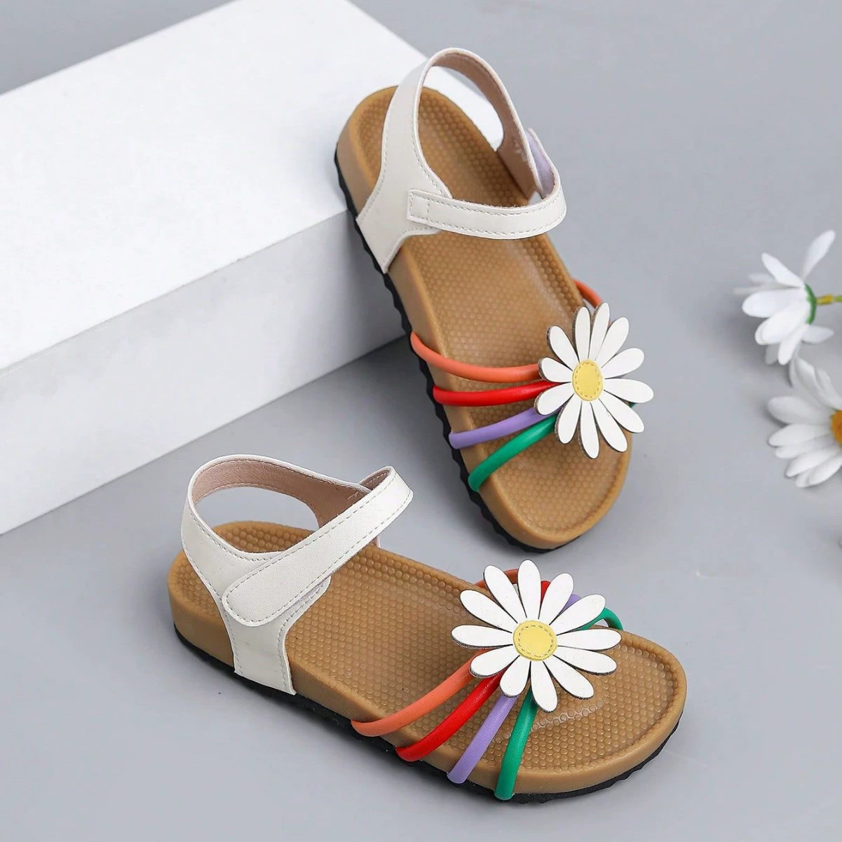 Детские сандалии для девочек, повседневные, с подсолнухами, открытые, пляжные, для экспорта за границу