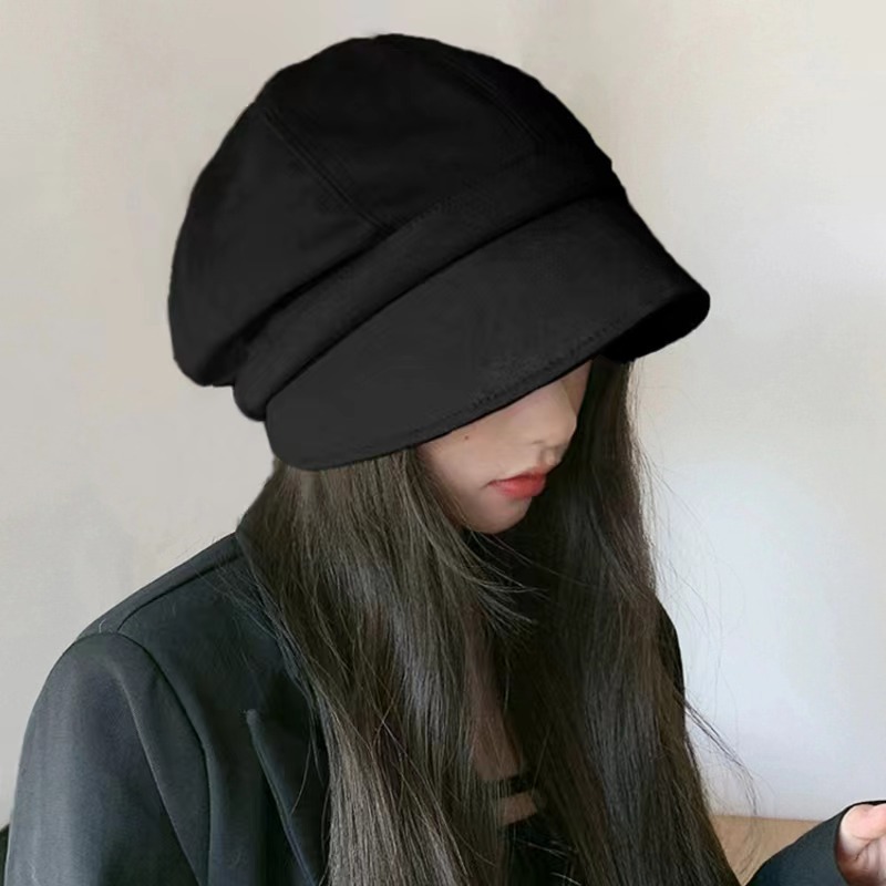 显脸小堆堆帽秋冬款麂皮绒帽子女渔夫帽三合一八角帽大头围贝雷帽|undefined